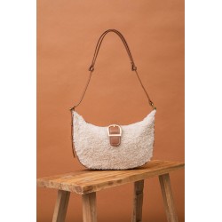 Camel and ecru faux fur bag