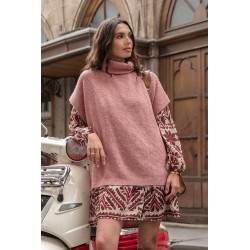 Pink turtleneck poncho