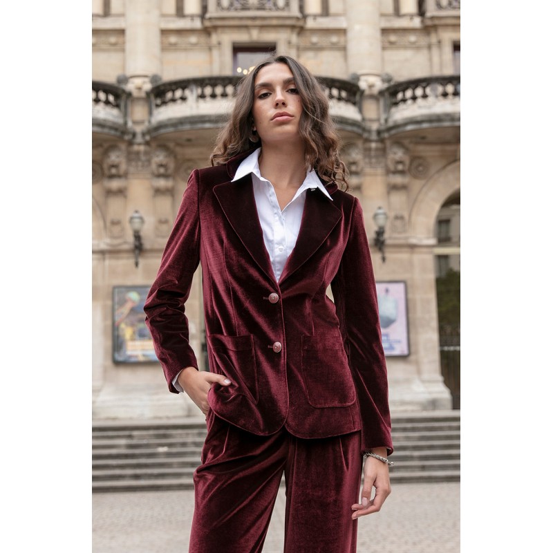 Veste costume en velours bordeaux Elora