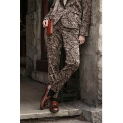 Pantalon imprimé baroque noir et beige