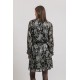 Robe courte imprimé fleurs noir et kaki