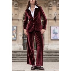 Burgundy velvet suit trousers