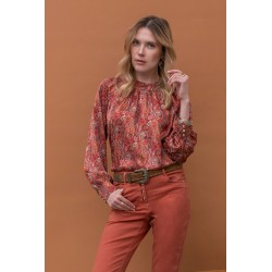 Satinbluse mit Paisley-Muster und Granatapfel-Druck