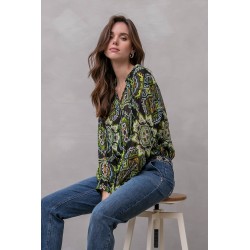 Blouse imprimé azthèque vert et noir