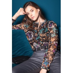 Blouse imprimé floral vert et orchidee