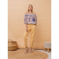 Wide-leg straw trousers