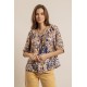 Blouse forme Bardot imprimé nude bleu et ocre