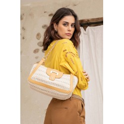 Beige crochet clutch bag