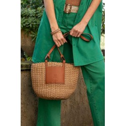 Natural and camel bucket bag