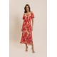 Robe longue fluide rouge et rose