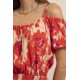 Robe longue fluide rouge et rose