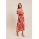 Robe longue fluide rouge et rose