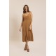 Robe midi en lin caramel