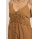 Robe midi en lin caramel