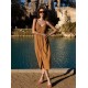 Robe midi en lin caramel