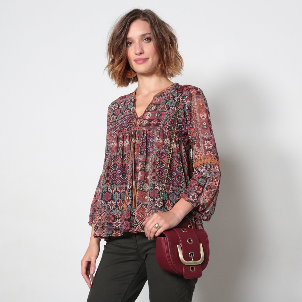  Blouse  boh me en voile  avec manches  bouffantes 3 4 Elora