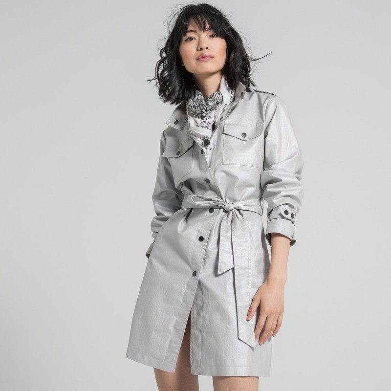 Trench coat gris irisé 100% coton | Elora