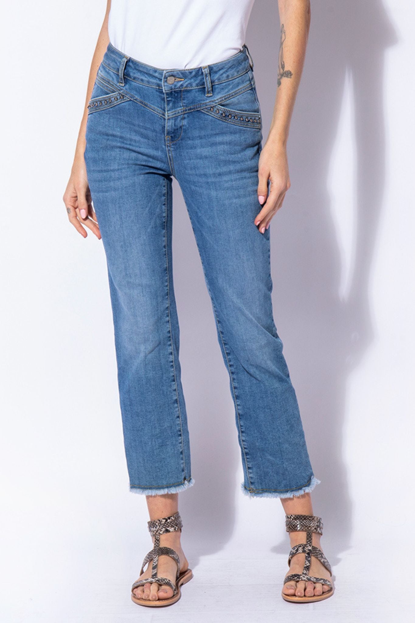 Jean bootcut cropped bleu moyen | Elora