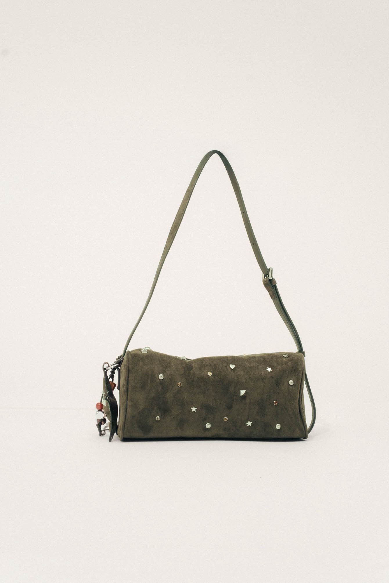 Sac bowling kaki suédé clouté | Elora