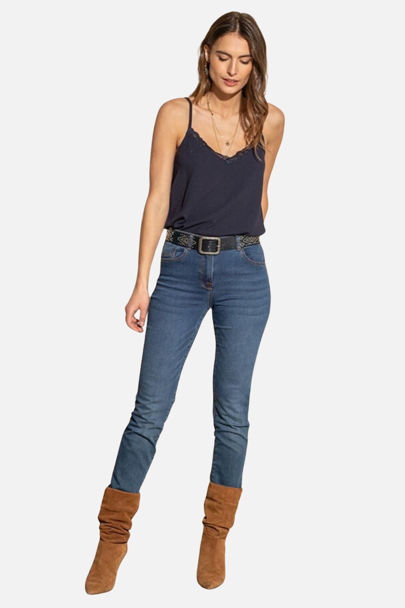 Caraco navy esprit lingerie avec dentelle | Elora