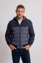 Blouson matelassé à capuche coloris navy | Elora