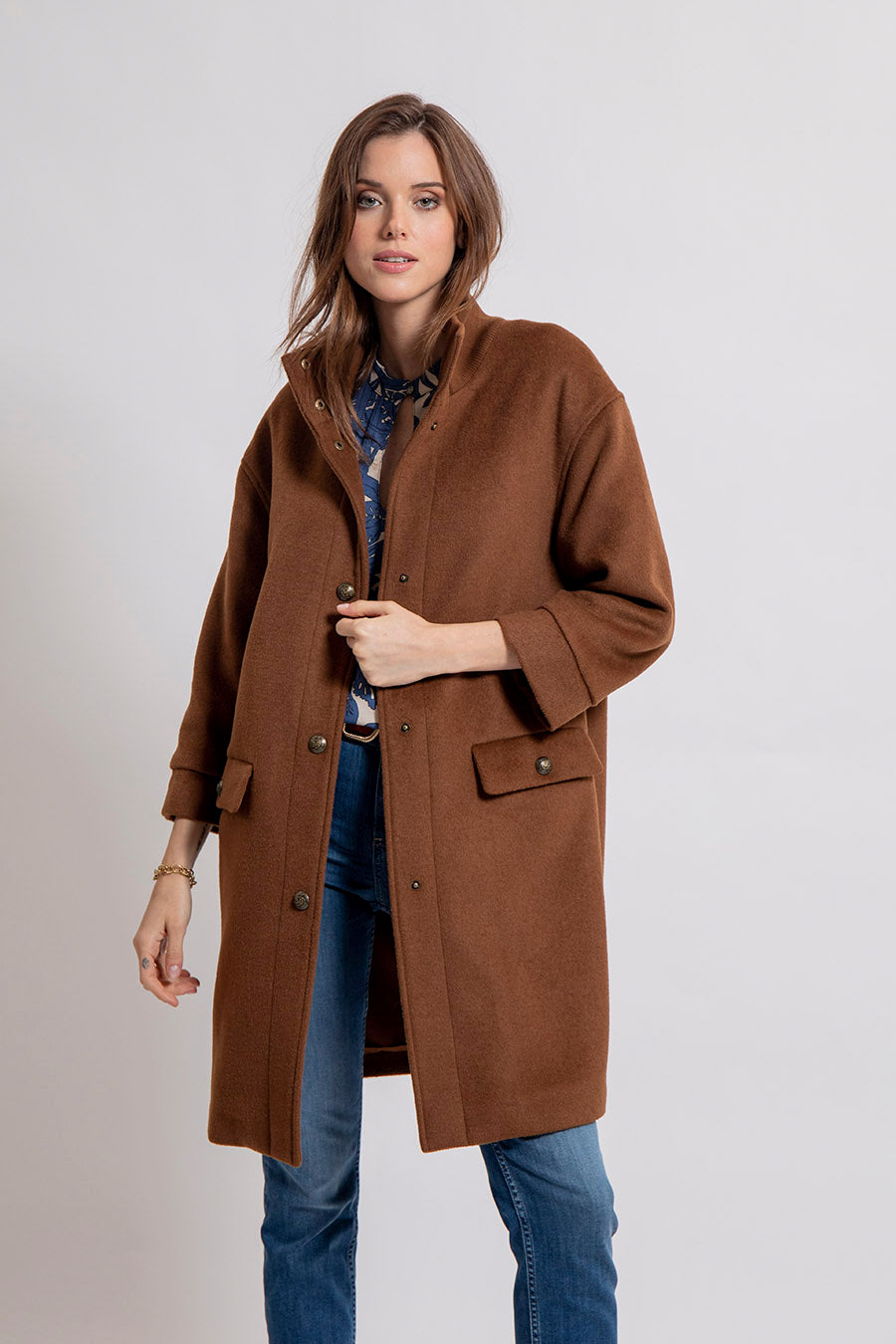 Manteau oversized manches 3/4 coloris chocolat | Elora