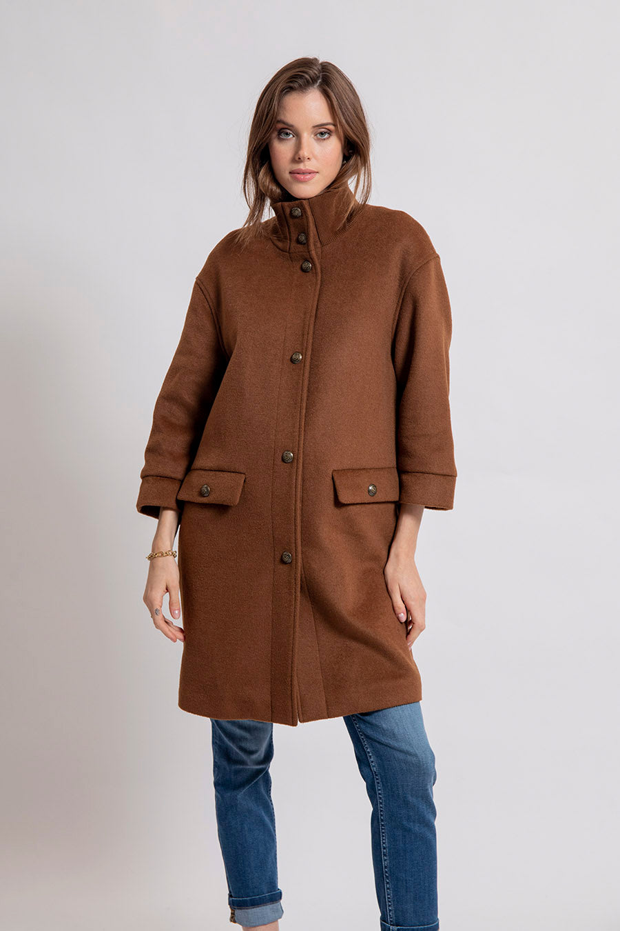 Manteau oversized manches 3/4 coloris chocolat | Elora