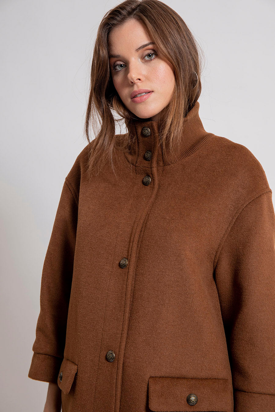 Manteau oversized manches 3/4 coloris chocolat | Elora