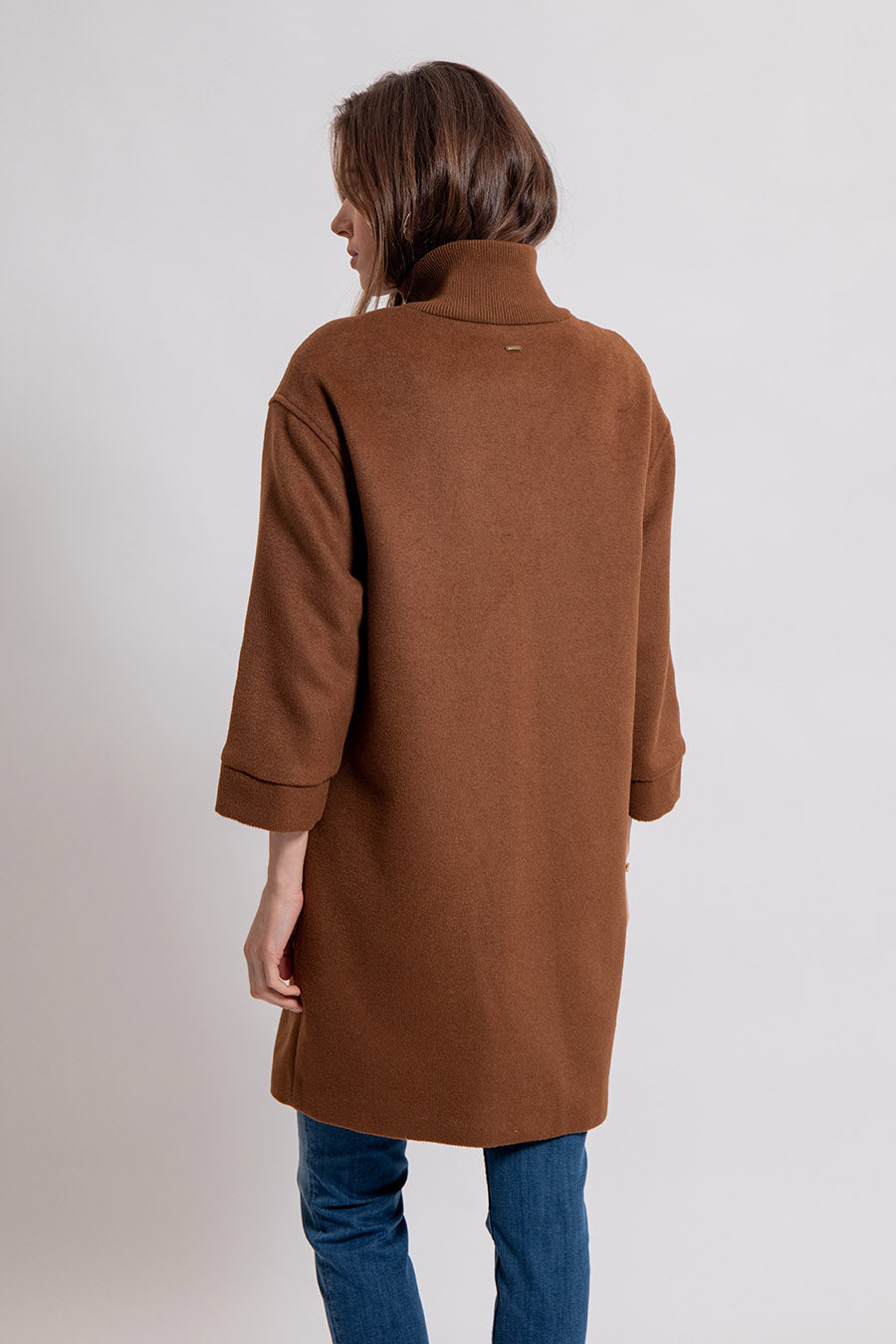 Manteau oversized manches 3/4 coloris chocolat | Elora