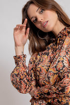 Blouse imprimé baroque noir et ocre | Elora