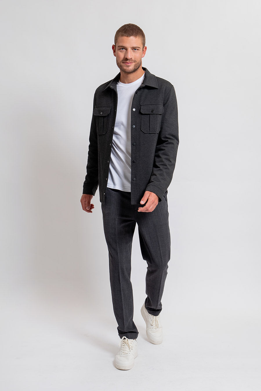 Pantalon coupe droite effet tweed gris | Elora