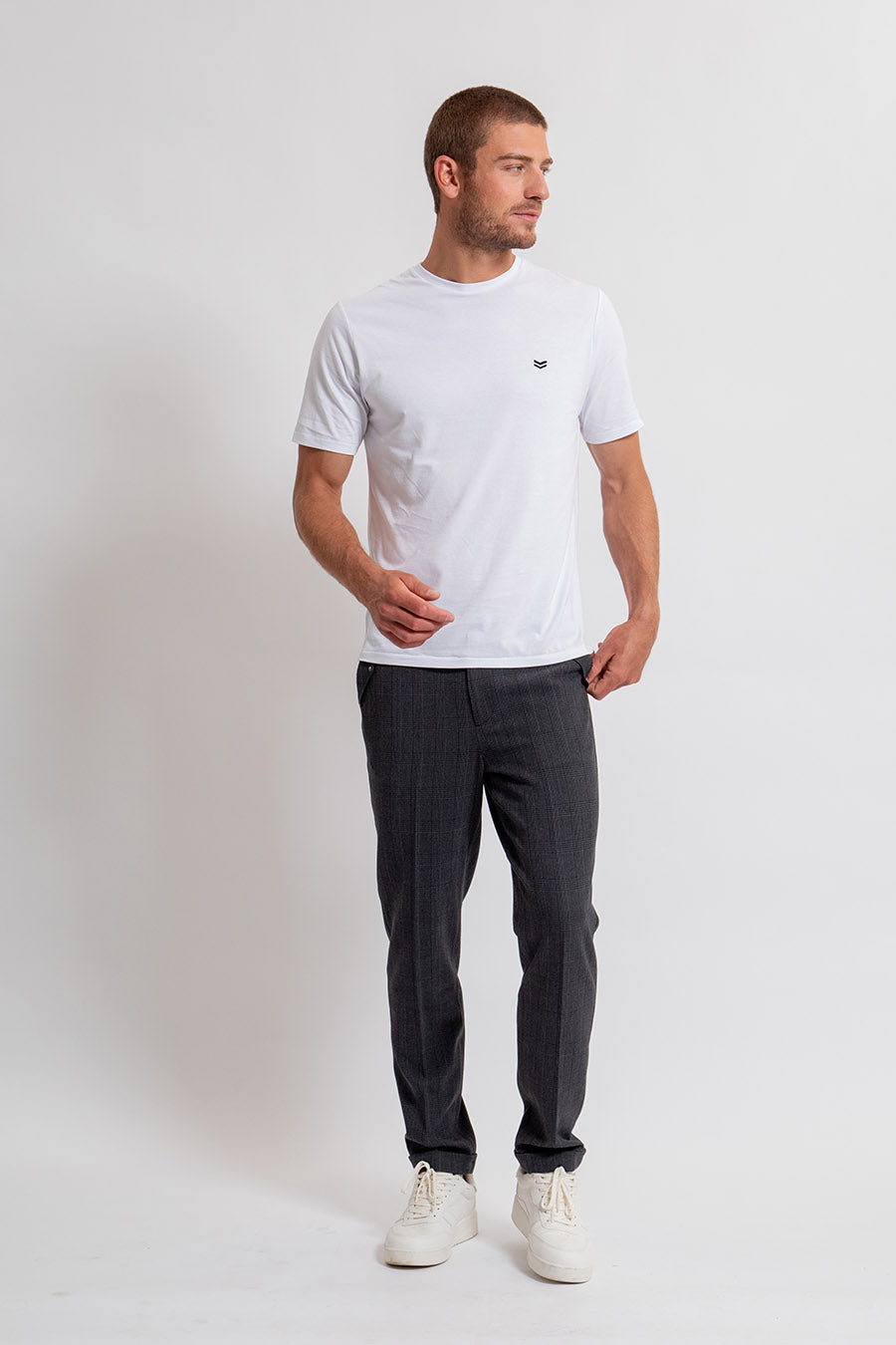 Pantalon coupe droite effet tweed gris | Elora