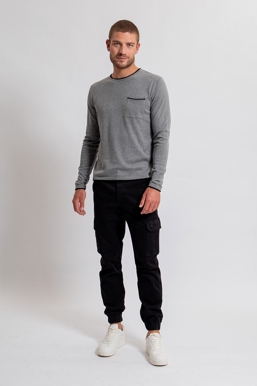 Pull fin gris et noir | Elora