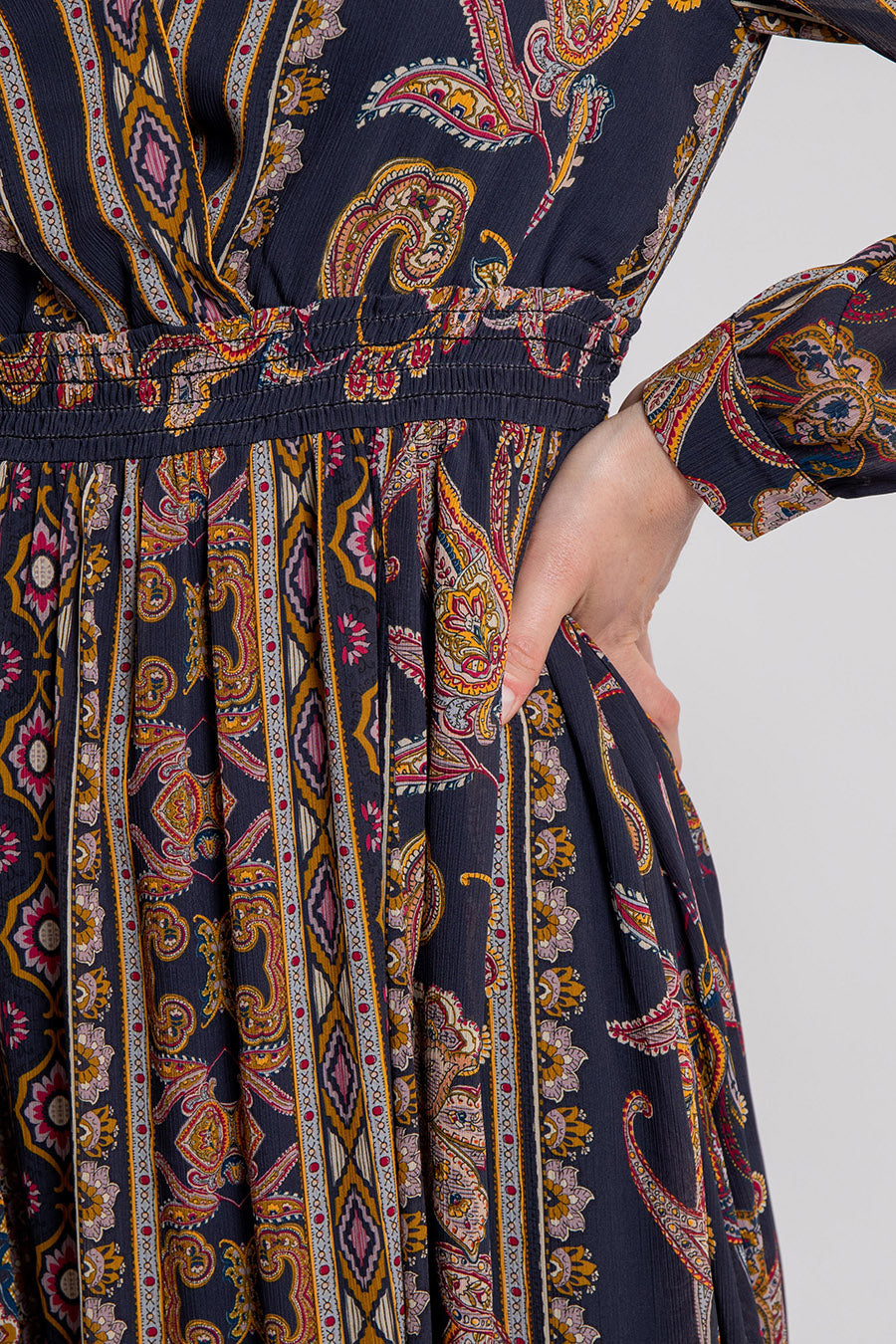 Robe longue gypset imprimé gris et bordeaux | Elora