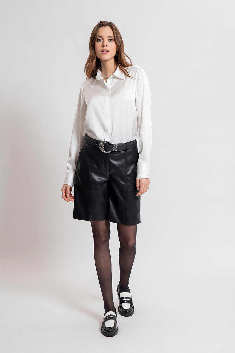 Chemise en satin blanc cassé | Elora