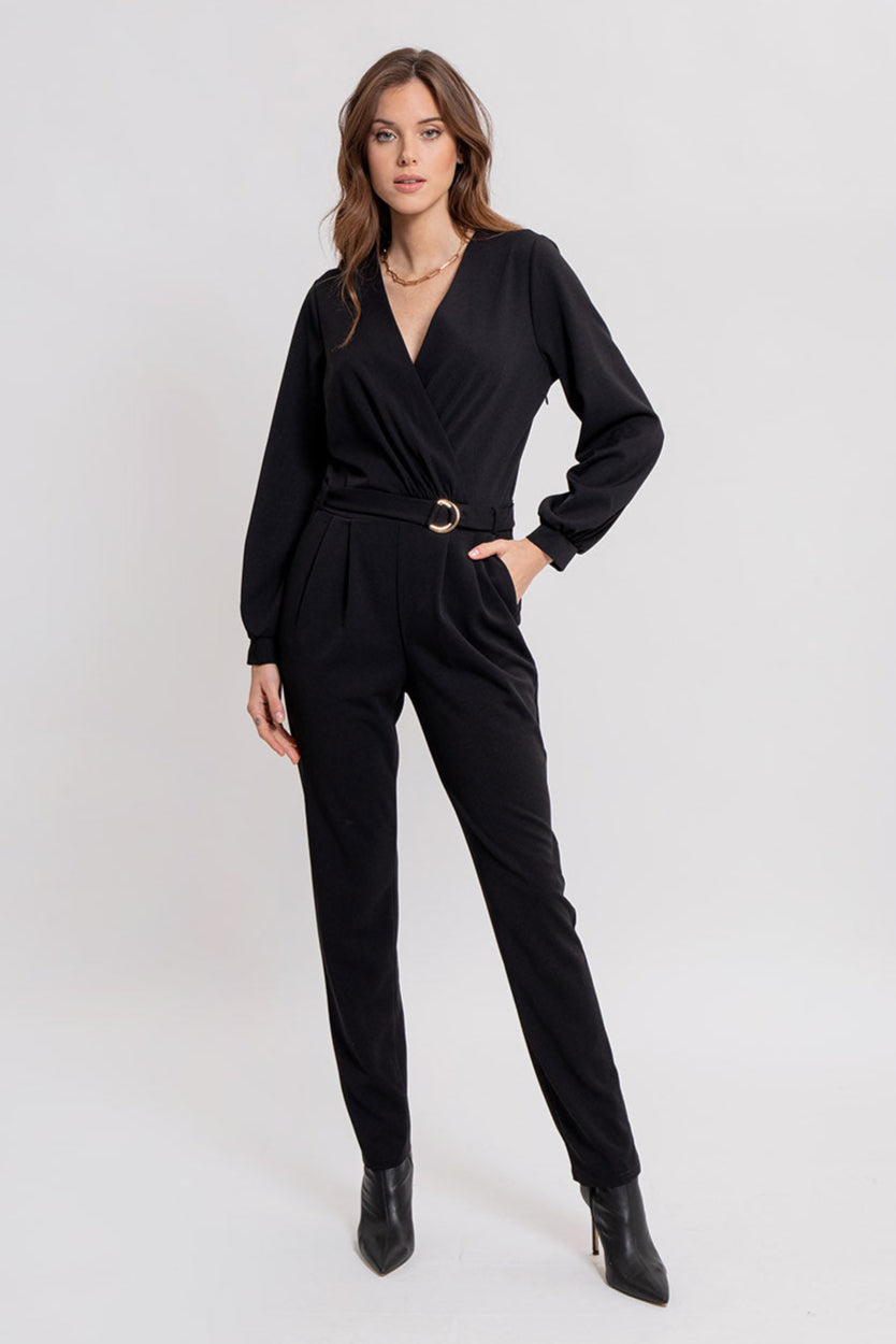 Combipantalon noir en maille crêpée | Elora