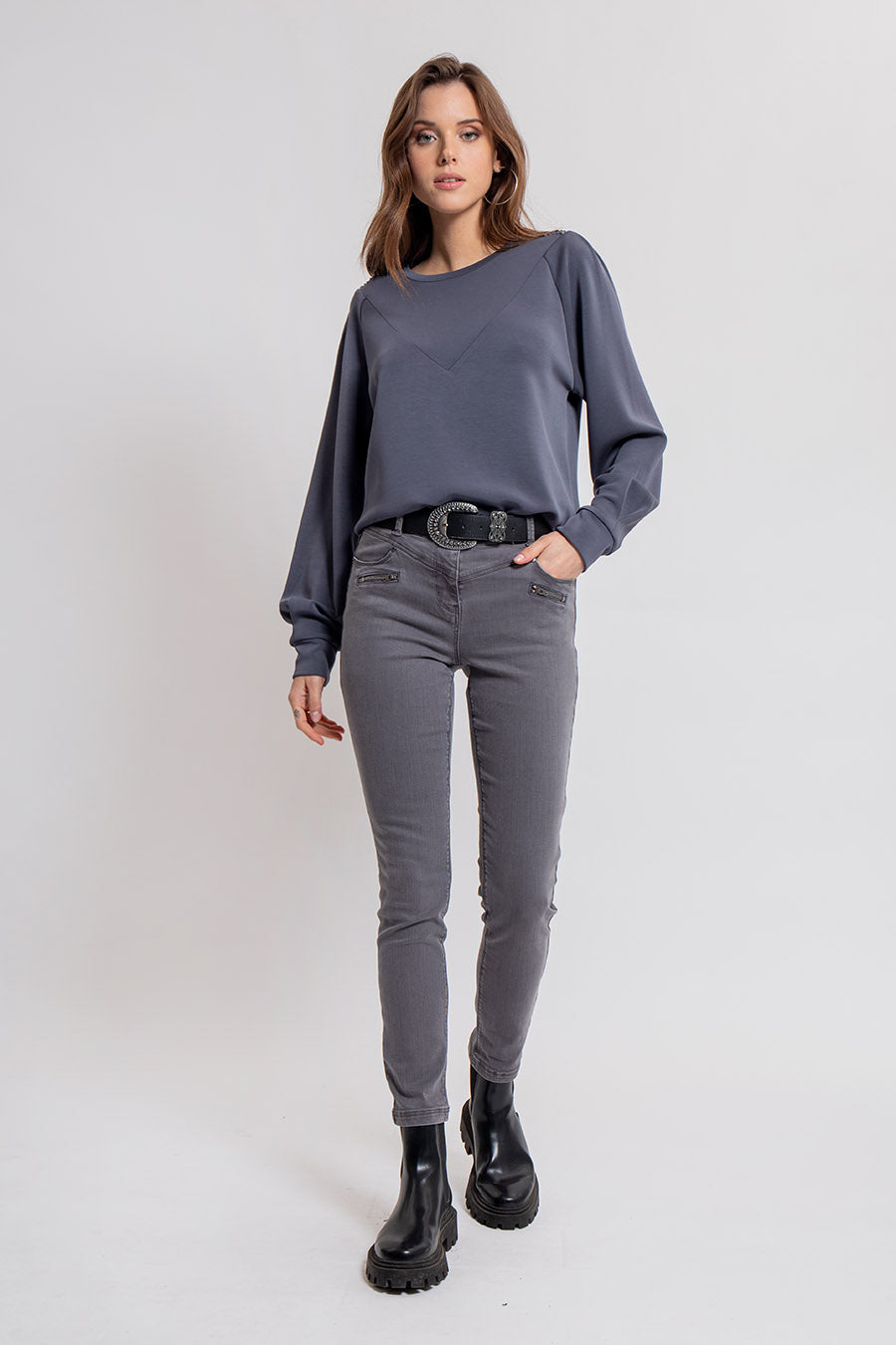 Sweat ultra doux coloris acier | Elora