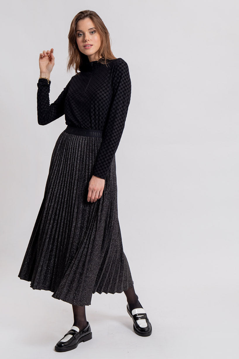 Jupe plissé soleil noir et argenté | Elora