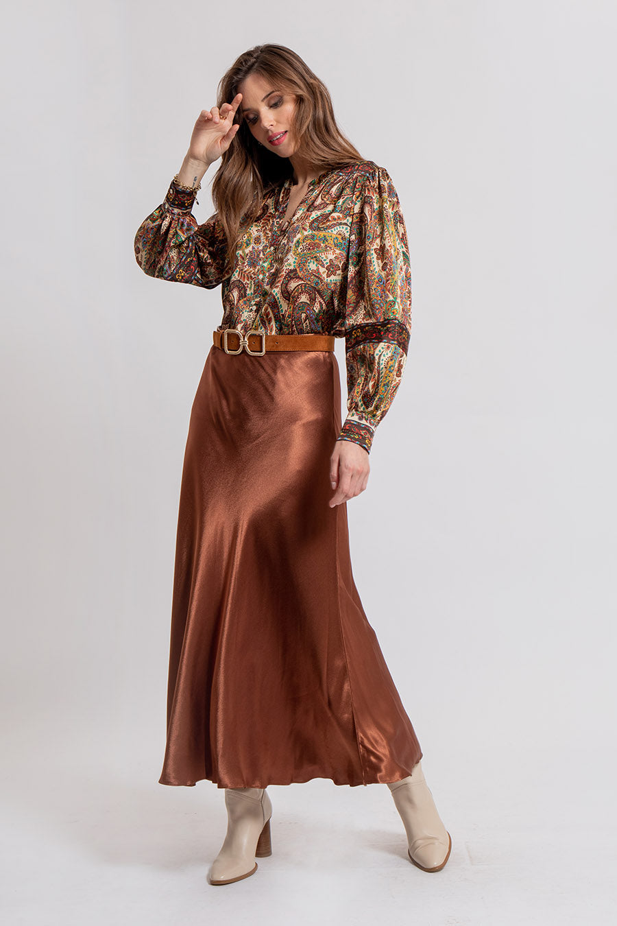 Jupe en satin coupe sirène coloris choco | Elora