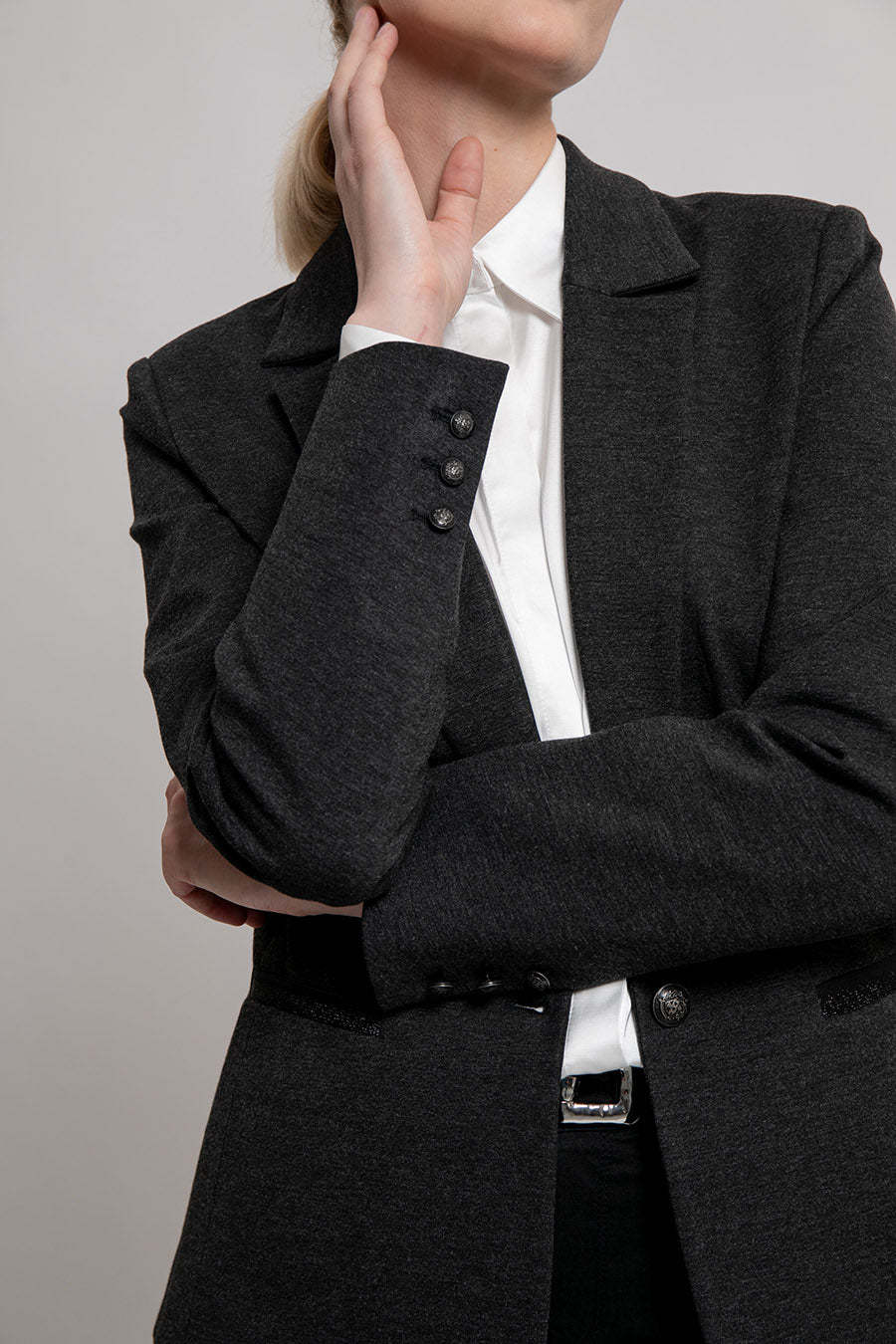 Veste tailleur en maille milano gris chiné | Elora