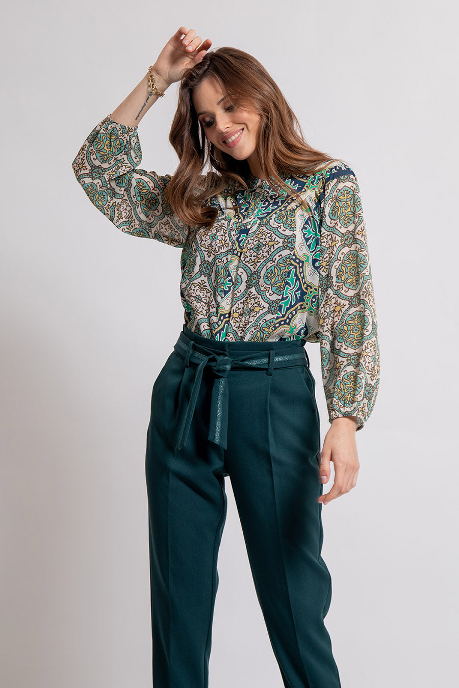 Chemise imprimé exclusif bleu et céladon | Elora