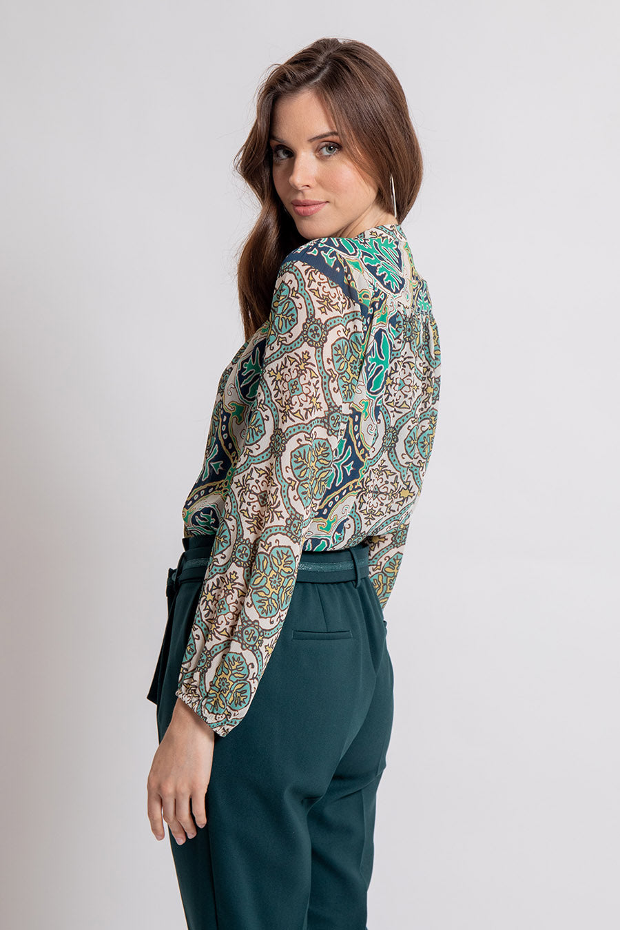 Chemise imprimé exclusif bleu et céladon | Elora