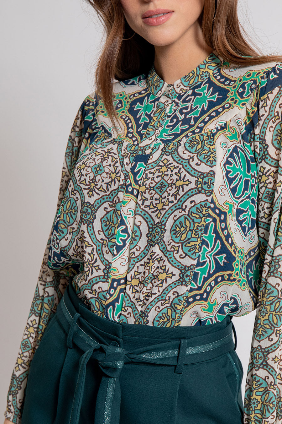 Chemise imprimé exclusif bleu et céladon | Elora