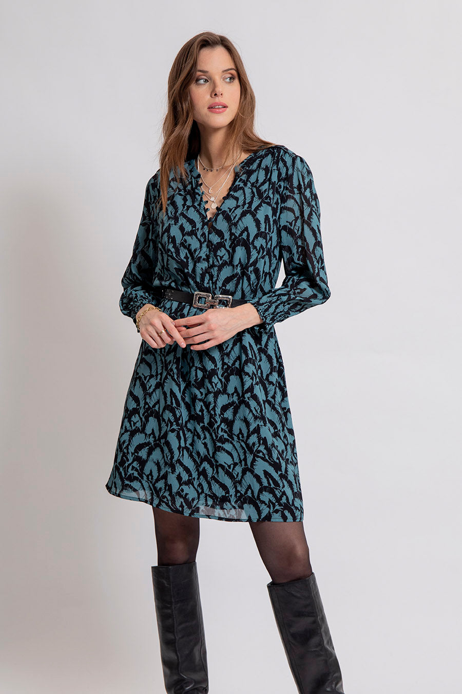 Robe droite imprimé floral bleu | Elora