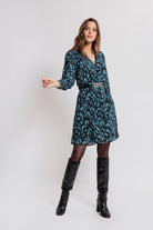 Robe droite imprimé floral bleu | Elora