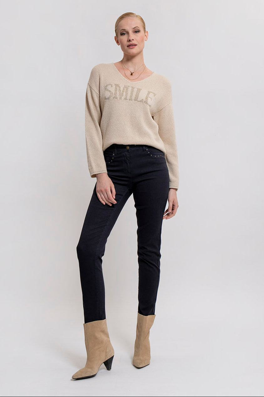 Pantalon coupe slim 5 poches coloris navy | Elora