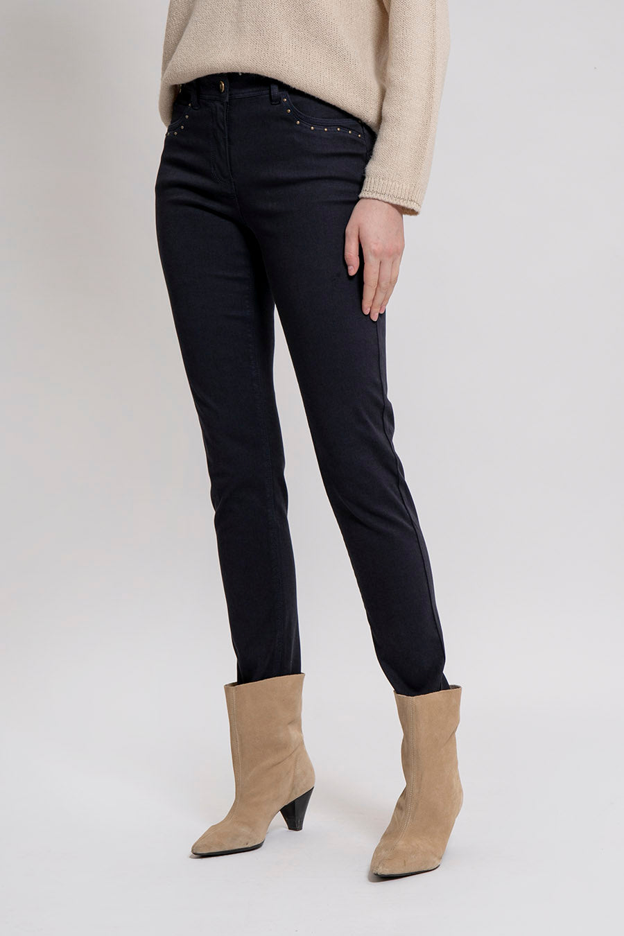 Pantalon coupe slim 5 poches coloris navy | Elora