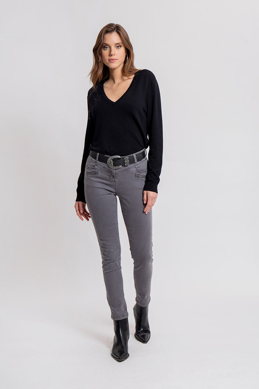 Pantalon coupe slim galbante coloris gris | Elora