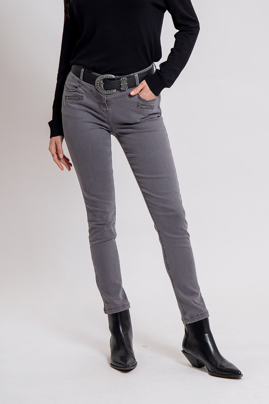 Pantalon coupe slim galbante coloris gris | Elora