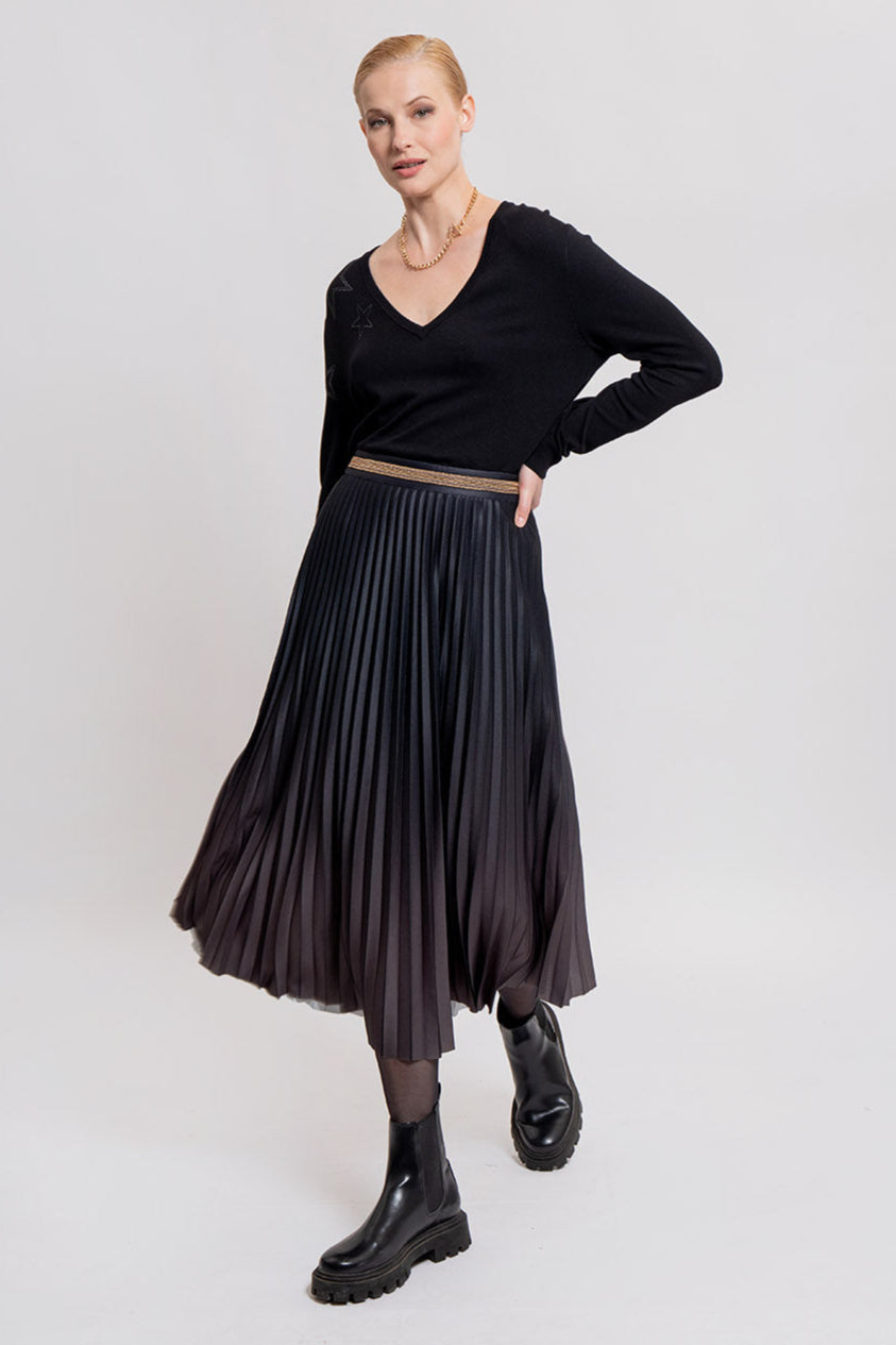 Jupe plissée tie and dye navy et kaki | Elora